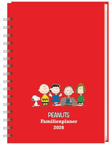 Peanuts Familienplaner-Buch A5 2026: Familienkalender mit 5 Spalten. Liebevoll illustrierter Buch-Kalender mit Einstecktasche und Schulferien. Terminplaner mit 160 Seiten. (Kalenderbücher Heye)
