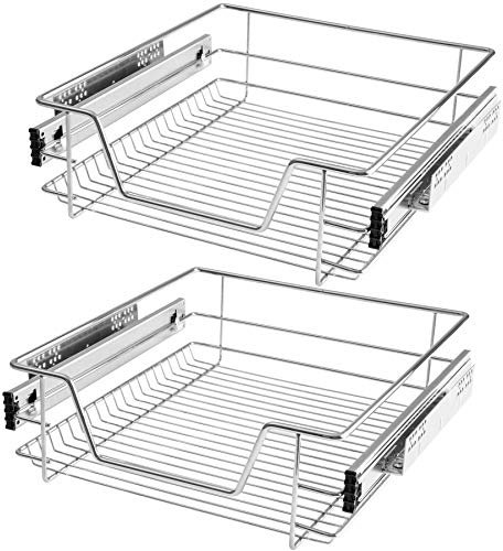 TecTake® Lot de 2 Tiroir coulissant Cuisine, 50 cm, Organisateur placard, Tiroirs/Paniers télescopiques en acier, Rangement Cuisine, Dressing, Chambre, Garde manger, Bureau, Rangement sous evier