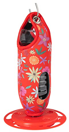 The Hummingbird Bottle Hummingbird Feeders for Outdoors Hanging, Uses Recyclable Bottles (1 Count - Floral Red)
