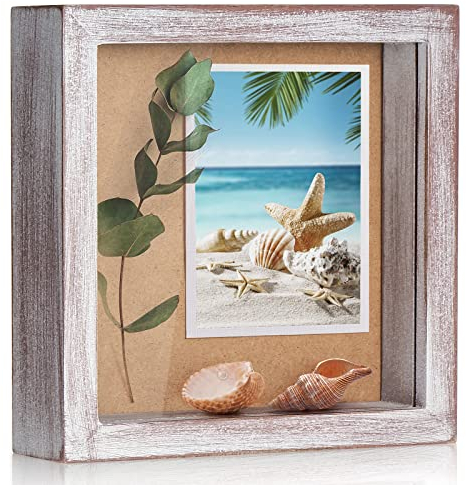 TJ.MOREE Klein Bilderrahmen zum Befüllen,14,2 x 14,2 cm- Blumen Objektrahmen Vitrine Rahmen mit Glasfenster tür Bilderrahmen Hochzeitsstrauß Erinnerungsstücke Medaillen Fotos Erinnerungsbox