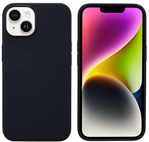 THBY Coque pour iPhone 14, Silicone Liquide Fine Originale Étui Ultra Slim Gel Antichoc Protection Case avec Tissu Microfibre Coussin Coque pour Apple iPhone 14. (Noir, pour iPhone 14)