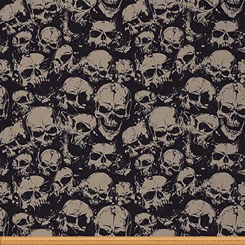 Loussiesd Totenkopf Stoff von der Werft Scary Grunge Skulls Thema Möbelstoff für Stühle und Heimwerkerprojekte Halloween Skelett dekorativer wasserdichter Stoff 92x150cm grau schwarz