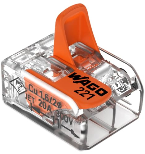 221-412 | WAGO Lever-Nuts® Splicing Connector | for Solid and Stranded Conductors | 2-Conductor with Operating levers | 24-12 AWG | Transparent housing | [Jar of 550 Pieces]