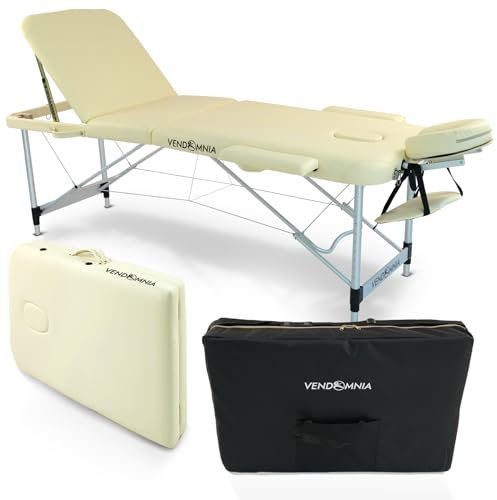 VENDOMNIA Mobile Massageliege - Aluminium mit 3 Zonen höhenverstellbar inkl. hochwertiger Kopfstütze Tasche Armlehnen - Farbwahl Klappbar, Massagetisch Massagebett Massagebank Behandlungsliege