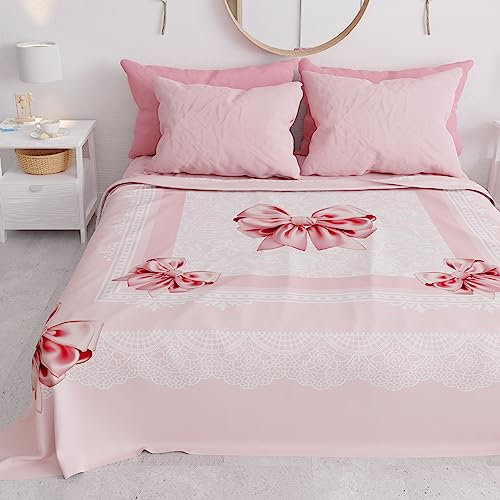 PETTI Artigiani Italiani - Copriletto Matrimoniale Primavera Estate, Coperta Leggera Matrimoniale, Lenzuola Copriletto, Fiocco Rosa 100% Made in Italy
