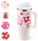 PRAOAHEI 40oz Thermobecher mit Strohhalm und Henkel, 1180 ML Edelstahl Heiße Kalte Getränke Vakuum Trinkbecher, Geschenk für Frauen Liebhaber Freunde, Rosa