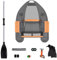 HOMASIS Schlauchboot, aufblasbares Angelboot mit Pumpe, Fischerboot mit Verstellbarer Rückenlehne, Belly Boat inkl. Alu-Paddel & Flossen, bis zu 160 kg belastbar, 136 x 105 x 54 cm (Grau)