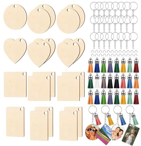 WLUOS Porte-Clés en Bois,24 Pièces porte clef bois,Tranches de Bois Rondes Bricolage Vierge Porte Clés Bois Brut Avec Anneau pour Femmes Hommes loisirs Créatifs Naturel Porte Clé Bois Décorations
