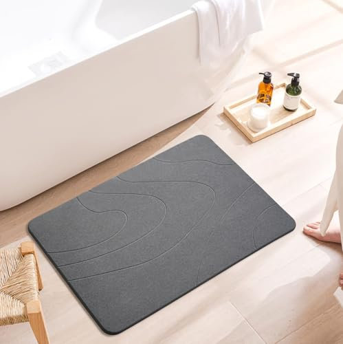 Dai Lufei Tapis de Bain en Pierre Diatomite - Absorbant, Antidérapant, Séchage Rapide pour Douche et Baignoire, 60 x 39 cm (Gris Foncé)