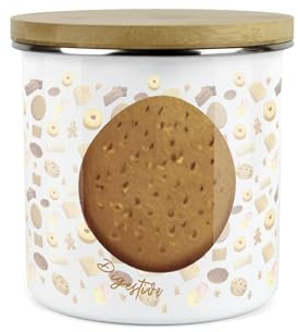 Purely Home Digestive Biscuit Storage Canister - Novelty Cookie Jar Enamel Kitchen Storage Tin - Food Gifts