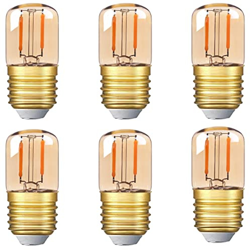 1W Mini E27 Kerzenbirne Warmweiß, T28 LED Nachtlicht Birne 2200K Vintage Edison LED Glühlampe für Wandlampe, Tischlampe - 10W äquivalente Glühlampe -Dimmbar 6 Stück (Amber)