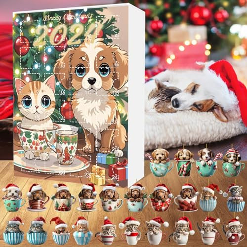 Weihnachtsankunftskalender 2024, flacher Anhänger Acryl, 24-Tage-Countdown-Kalender, Weihnachts-Countdown-Set 2024, Frohe Weihnachten, Christbaumschmuck Wasser Frosch (Khaki, 26x18cm)
