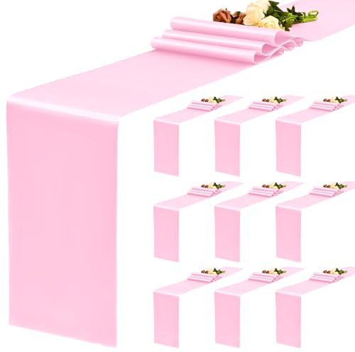 YMHPRIDE Lot de 10 chemins de table en satin rose 30 x 180 cm de long - Chemin de table en soie pour mariage, fête, anniversaire, banquet, décoration de table - Rose