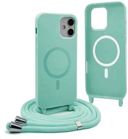 YFSYLL Handykette Hülle für iPhone 12 mit Band,Magnetische Silikon Handyhülle Kompatibel mit MagSafe,Handyhülle für zum Umhängen Einstellbar und Abnehmbar - Mintgrün