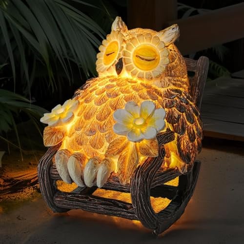 Johiux Solar-Eulen-Statue für den Außenbereich, wasserdicht, Gartengeschenke für Frauen, solarbetriebene Nachtlichtfigur für Terrasse, Hof, Heimrasendekoration (Eule)