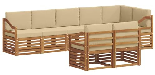 vidaXL Sofagarnituren 8 pcs Natur und Beige Massivholz Akazie, Garten-Sitzgarnitur, modernes Lounge-Set, pflegeleichtes Gartenmöbel, gemütliche Terrassen-Sitzgelegenheit