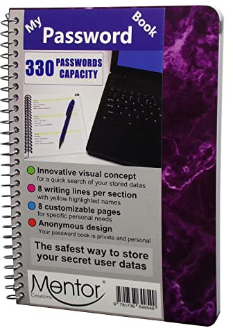 Mentor Creations Mein Passwortbuch – 17,8 x 12,7 cm, schnelles Suchdesign, Passwort und privates Code-Journal (lila Marmor, regulär)