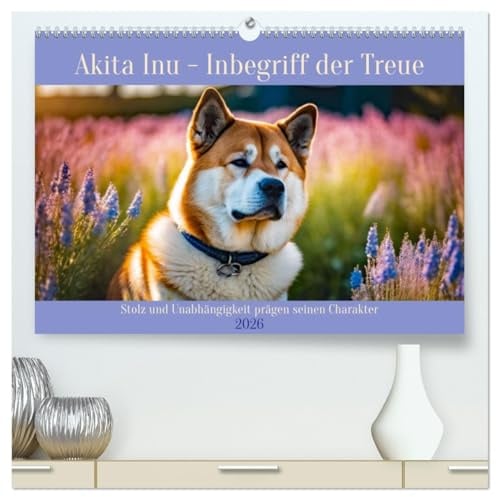 Akita Inu - Inbegriff der Treue (hochwertiger Premium Wandkalender 2026 DIN A2 quer), Kunstdruck in Hochglanz: Stolz und Unabhängigkeit prägen seinen Charakter (CALVENDO Tiere)