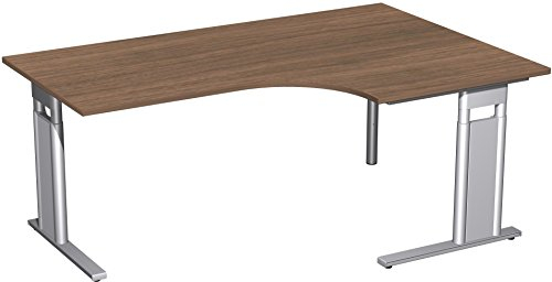 Geramöbel PC-Schreibtisch rechts höhenverstellbar, C Fuß Blende optional, 1800x1200x680-820, Nussbaum/Silber