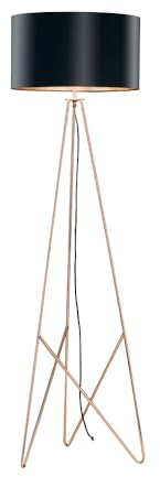 EGLO Stativ Stehlampe Camporale, Lampe Wohnzimmer mit Textil-Schirm, Standleuchte aus Metall und Stoff in schwarz und Kupfer, Design Stehleuchte mit Schalter, E27 Fassung