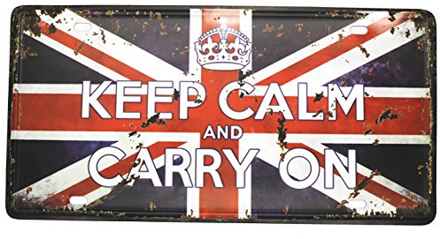 Hioni Keep Calm und CARRY ON Metall blechschild, Classic Deko Schild Vintage Style Wandbild Ornament Home & Kaffee & Bar Decor