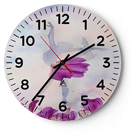 Modern Wanduhr Ballett Blumen Mädchen Eleganz 30x30cm Rund Klein Wand Uhr Glas Analog Zimmeruhren Küche Büro Wohnzimmer Glasuhr Wall Clock Dekoration Design Wanddekoration Küchenuhr C4AR30x30-3104