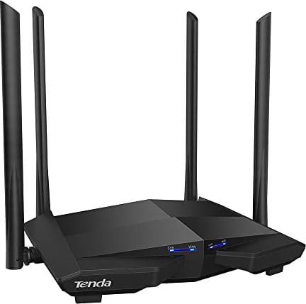 Tenda AC10U - AC1200 Router Gigabit Inalámbrico de Doble Banda, 2.4 GHz a 300 Mbps y 5 GHz a 867 Mbps, 4 * 6dBi Antenas Externas, USB 2.0, Modo WISP, Clon MAC, Tecnología MU-MIMO, Beamforming+, Negro