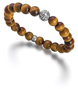 Lunavit Magnetschmuck, Damen und Herren Magnet Perlenarmband Aton mit Tigerauge Stein, 1 SmCo-Magnet und 1 Germaniumstein, 925er Sterling Silber, Braun