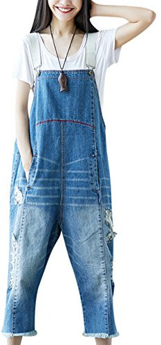 Youlee Donna Gamba Larga Tute di Jeans Salopette Casual retrò Style 4 Light Blue