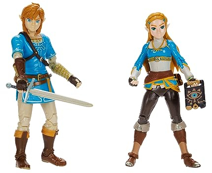 Nintendo The Legend of Zelda - Action figure Link and Zelda, 11 cm, confezione da 2, include 20 punti di articolazione con Sheikah Slate e accessori per spada del soldato