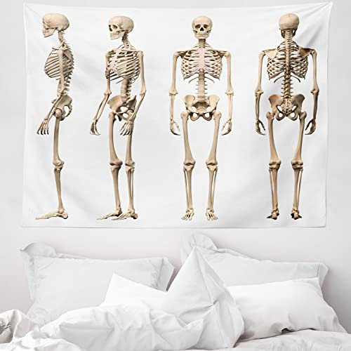 ABAKUHAUS Anatomie Wandteppich und Tagesdecke, Gesundheit Skeleton, aus Weiches Mikrofaser Stoff Waschbar mit Klaren Farben, 150 x 110 cm, Sahne
