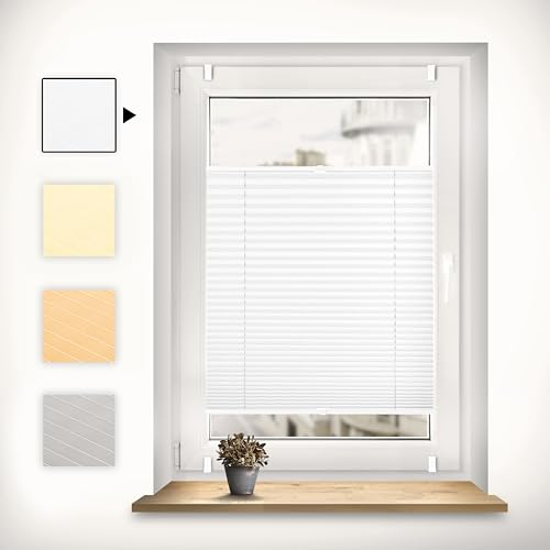 Sonello Plissee Klemmfix ohne Bohren 40cm x 140cm Weiß Faltrollo Plisseerollo Jalousie für Tür & Fenster Blickdicht Sichtschutz Sonnenschutz Fertifplissee Rollo