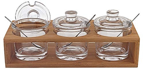 Badash Drei Marmeladengläser mit Löffeln auf einem 30,5 x 11,4 x 11,4 cm Holzständer