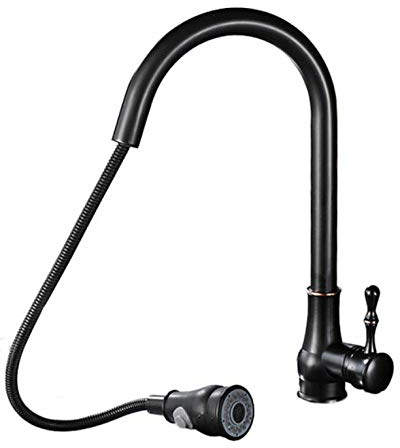 Huin Caño abatible Grifo de cocina Montado en cubierta Rociador de corriente negro Grifos mezcladores de cocina Caño extraíble de una sola manija