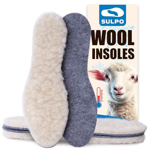 SULPO 2 Paare Winter-Einlagen - 13,7-mm-Sohlen aus Wolle & Synthetikfilz - Kuschlig, warm & komfortabel dank natürlicher Schafwolle - Atmungsaktive Einlegesohlen für Winterschuhe - Größen: 36-47