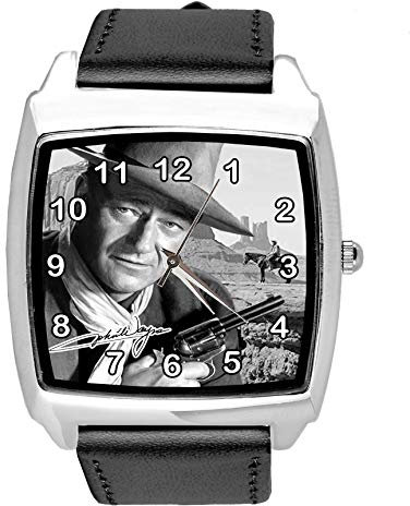 Schwarzes Lederarmband mit quadratischem Zifferblatt für John Wayne Fans