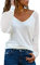 Dokotoo Damen Oberteile Weiß Streifen Mesh Langarmshirt Casual V-Ausschnitt Bluse Shirt Tops Large