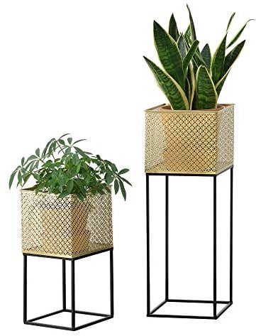 [en.casa] Pflanzständer Juprelle 2er Set Blumenständer-Set Pflanztopfhalter in 2 Größen Metall Gold-Schwarz