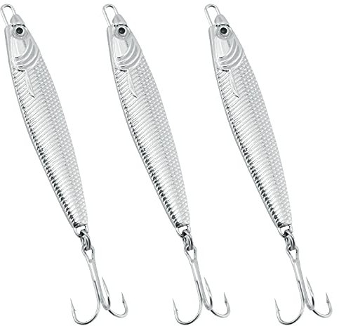 Dr.Fish Fishing Jigs Jigging Spoon Saltwater Fishing Lure Casting Metal Spoon Surf Fishing Mackerel Striper Lures Stinger Bluefish Vertical Diamond Jig Silver 1oz