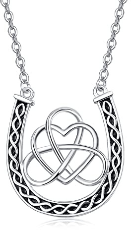 TANGPOET Heart Celtic Knot Necklace Sterling Silver Irish Horseshoe Pendant Jewellery Gifts for Women Ladies Girls