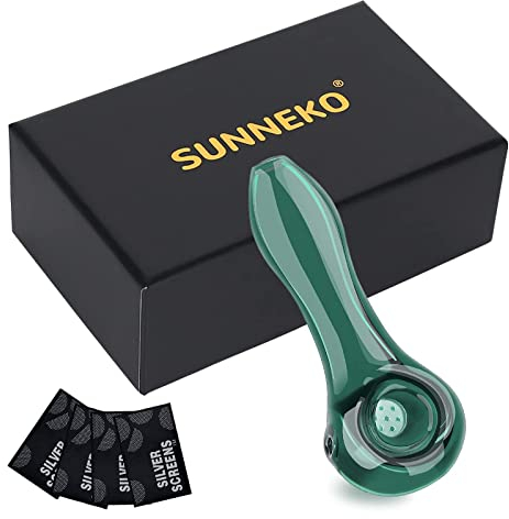 SUNNEKO Glaspfeife Glaspfeifenlöffel Dicke kleine handgemachte hitzebeständig geruchlos Tasche passen schöne Farbe Geschenk für Vater Ehemann ihn und Sammler Enthusiasten mit Schutzhülle