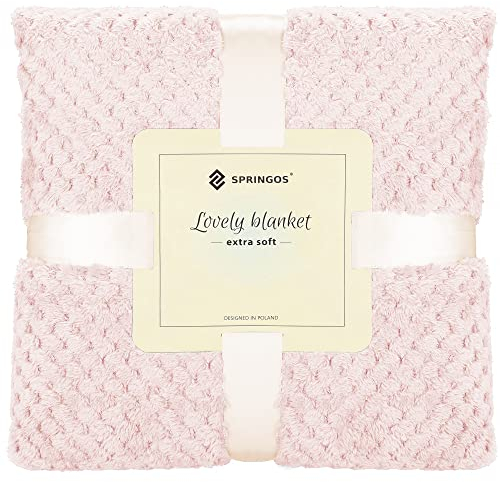 SPRINGOS Kuscheldecke Soft Rosa 150 x 200 cm Wohndecke Tagesdecke Textur Muschel-Muster Überwurf Schön Weich