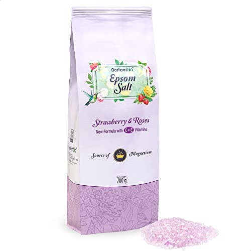 Nortembio Epsom Salz 700 g. Neuartigen Duft von Rosen und Erdbeeren. Hydratisiert mit Vitamin C und E. Badesalz und Körperpflege. E-Book Inklusiv.