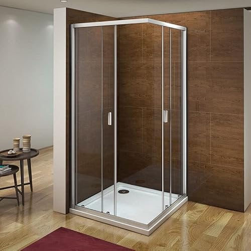 Biubiubath Corner Entry Shower Enclosure Walk in Sliding Door Glass Cubicle 800x800mm