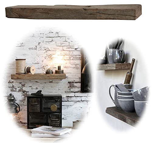 LS-LebenStil Holz Grimaud Wandregal 51cm Braun Schiffsplanke Küchenregal Bücher Wandboard