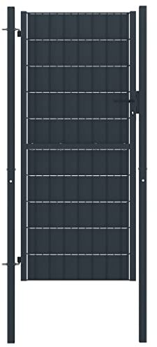 WIFESE Gartentor Anthrazit 100x204 cm PVC Zauntor GartentüR Gartenzaun Doppelstabmattenzaun Gartenzaun Komplettset Doppelstabmattenzaun Tor GartentüRschloss