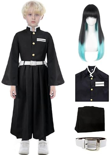 Heionia Kids Anime Cosplay Costume Outfits Kimono with Wig Boys Fancy Dress for Halloween Party (140)