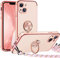 Silverback für iPhone 13 Hülle mit Band, [Miss Arts] Ring Ständer Handyhülle Handykette Frauen Mädchen Dünn Stoßfeste Schutzhülle für iPhone 13 Case Rosa
