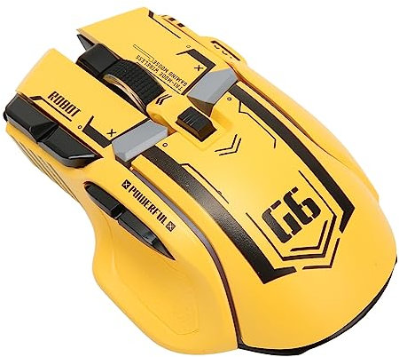 Focket Gaming-Maus, 2.4G kabelgebundene kabellose RGB-Computermaus mit 10 programmierbaren Tasten und 11 Hintergrundbeleuchtungsmodi, 4000 DPI einstellbare ergonomische Maus (Gelb)