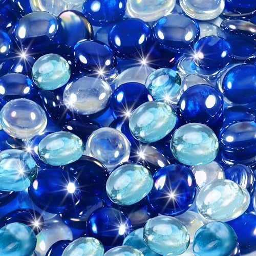 Winter Shore Blaues Muggelsteine Bunt Set (500er-Pack) - Gemischte Flache Glasnuggets Bunt für Vasen & Aquarien - Durchsichtige, Hell- & Dunkelblaue Mosaiksteine zum Basteln - 17-19 mm, 2,3 kg Beutel